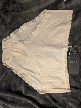 NWT Lauren Ralph Lauren XL Hipster Panties Alabaster Pink Lace Trim